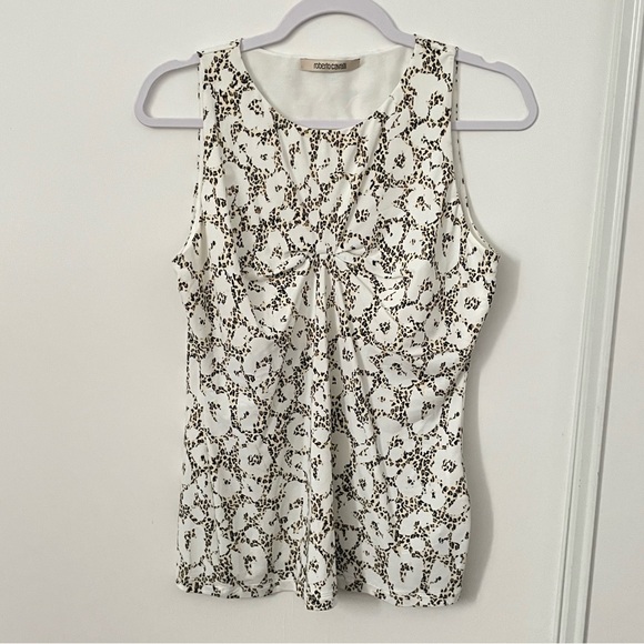 Roberto Cavalli Cheetah Print Ruched Sleeveless Top - Picture 1 of 6
